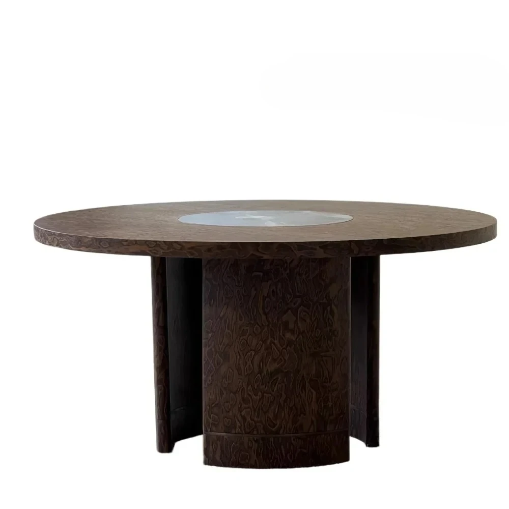 

Medieval style solid wood dining table natural veneer design living room household round dining table B & B round dining table