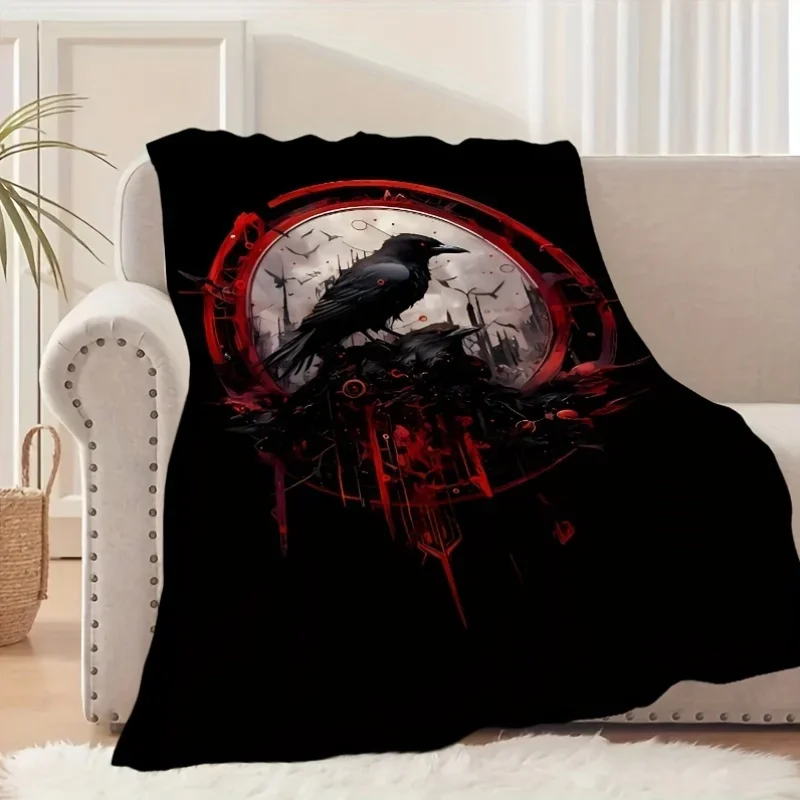 Gothic raven pattern Flannel printed blanket suitable for all seasons suitable for living room office sofa and travel