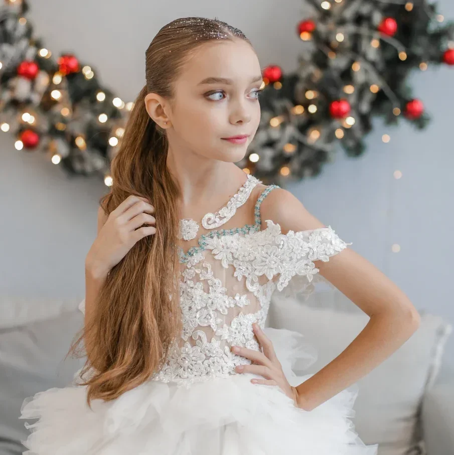 Quality Luxury Color Blocking Flower Girls Dress Layering Tulle Fluffy  for Kids Wedding Dresses Birthday Party Ball Dresses