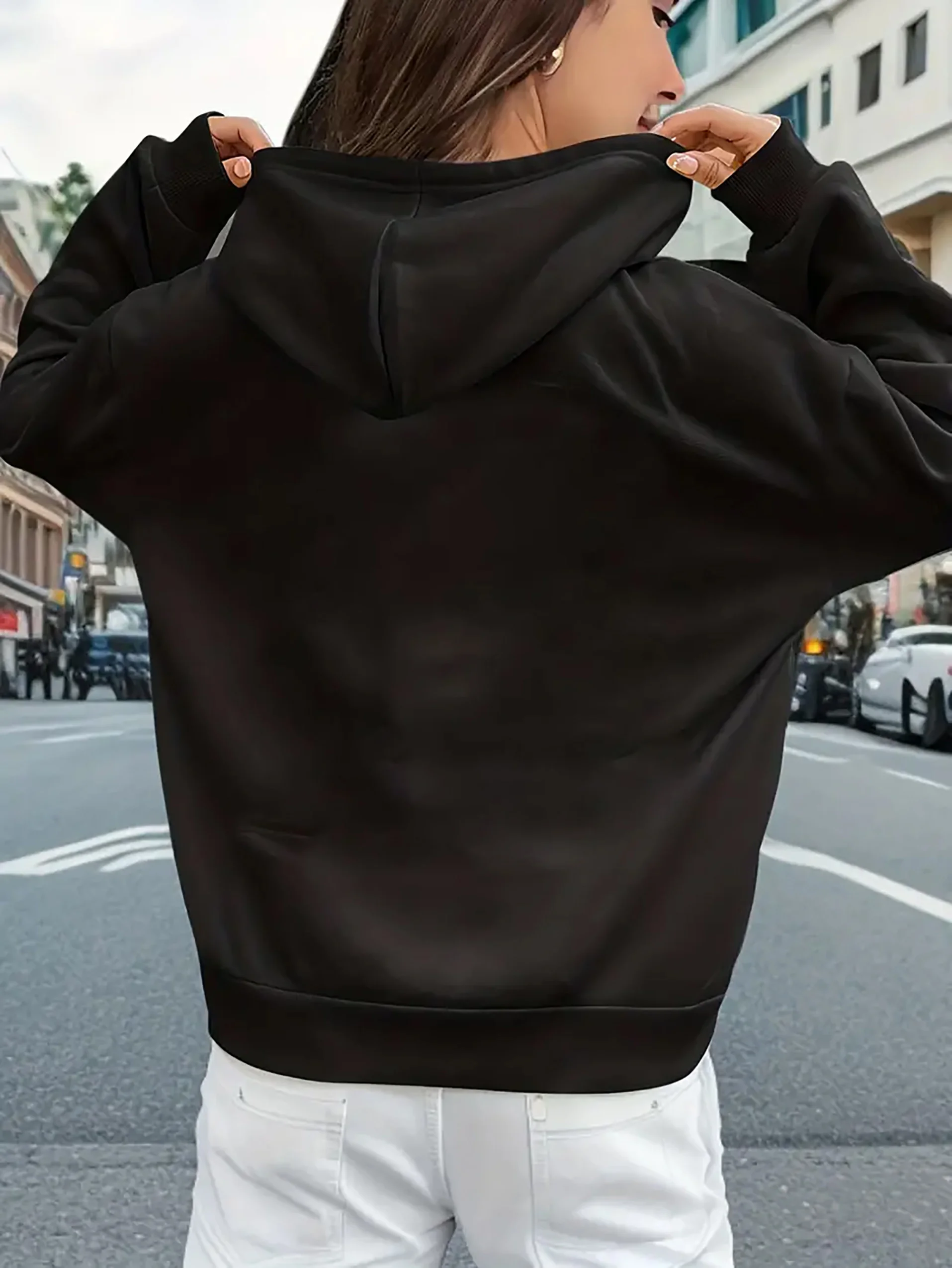 Schwarzer Damen-Hoodie mit Fitness-Thema, geeignet für Fitness-Enthusiasten, rosa Buchstaben-Dekoration, modisches und lässiges Sweatshirt