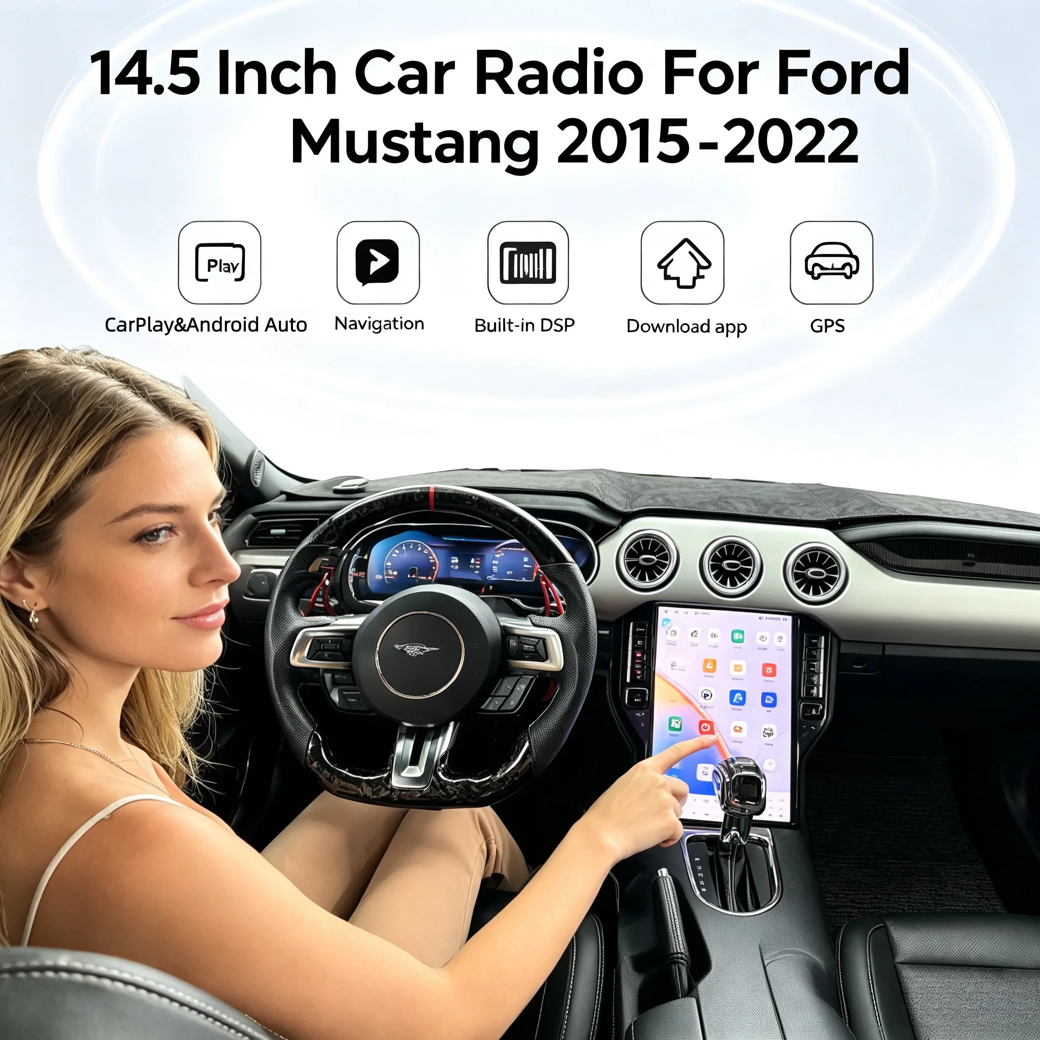 Android 14.0 Automatic GPS Navigation for Ford Mustang 2015-2022 Carplay Car Radio Multimedia Player 14.5 Inch Android CarPlay