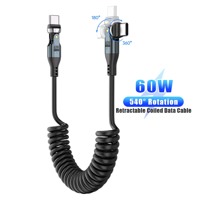 540° Rotating Coiled Retractable USB C to Type C Fast Charging Data Cable,Compatible with iPhone 17,CarPlay,Samsung Galaxy S26