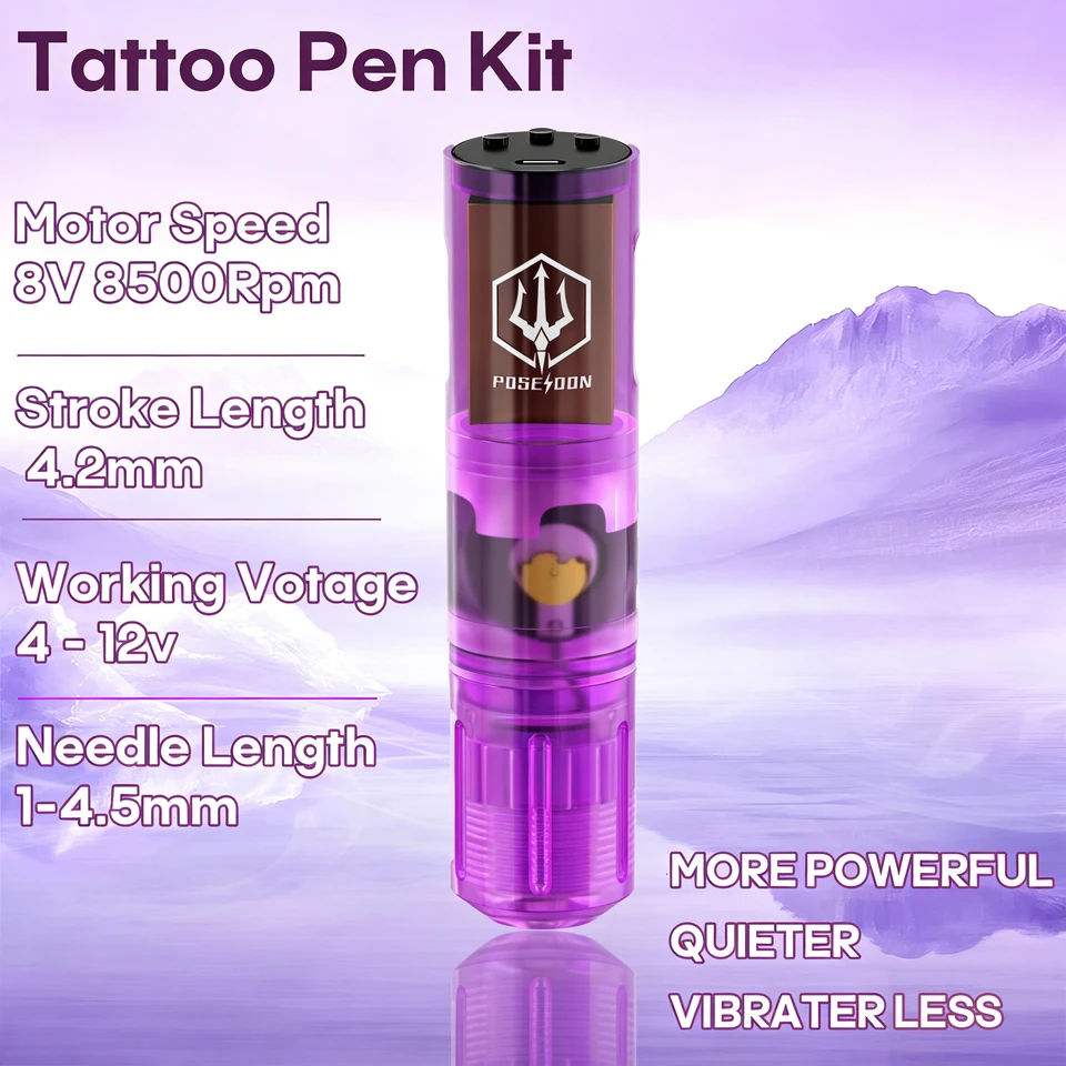 POSEIDON HM138 Tattoo Machine Hot Purple Battery Power Tattoo Pen