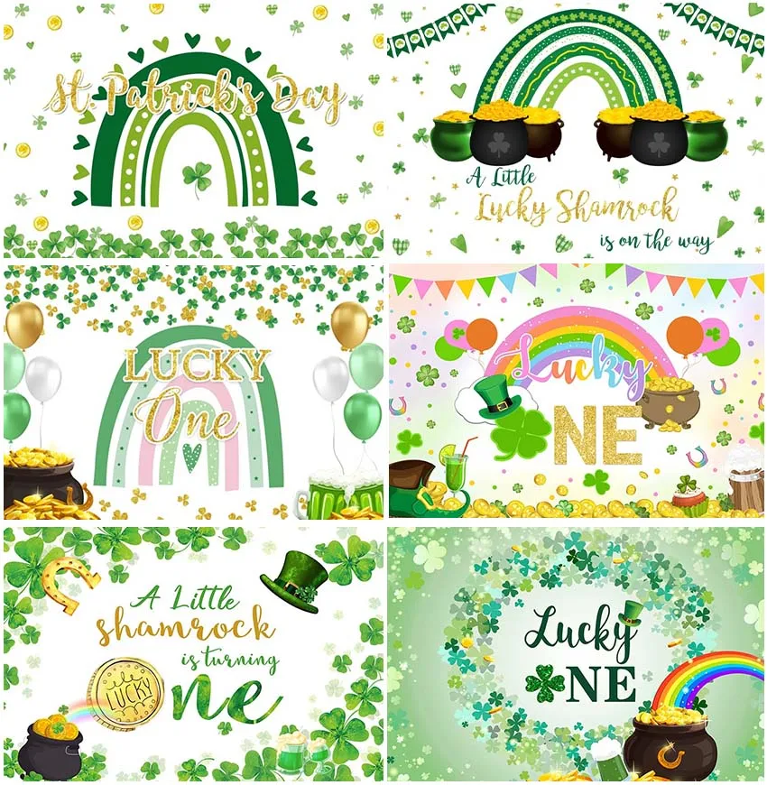 

Photographic Spring St Patrick's Day Festival Rainbow Gold Coins Backdrop Baby Shower Shamrock Green Clovers Birthday Background