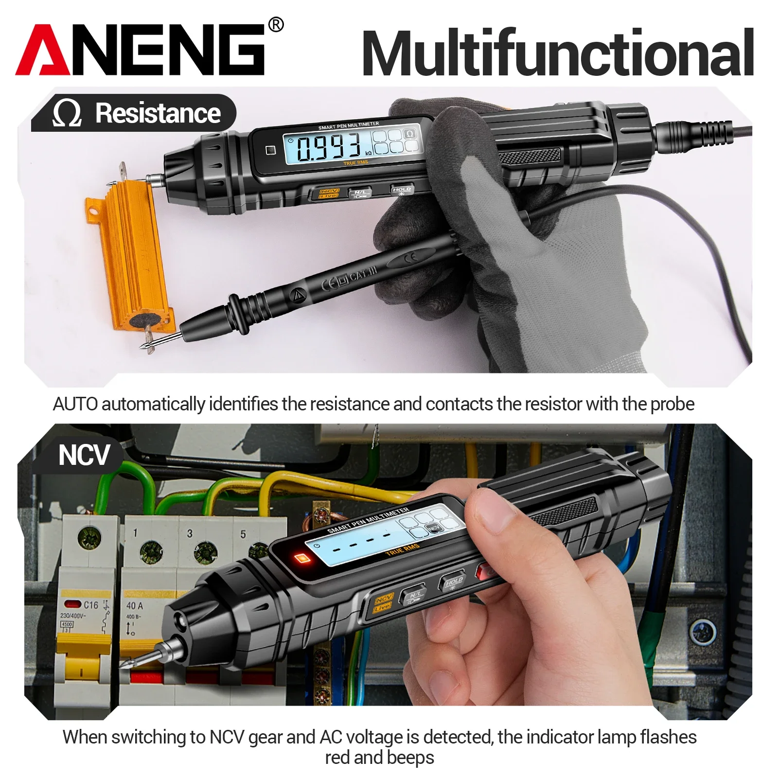 ANENG A3005 Digital Multimeter + BT138 Battery Tester Kit 4000 Counts NCV Live Wire Detector 1.2V-4.8V 9V Battery Level Checker