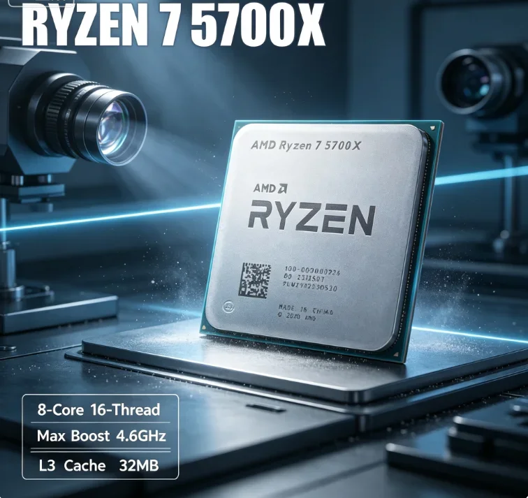 Ryzen 7 5700X AMD AM4 Socket Tray CPU Processor 8 Core 16 Thread High Boost 4.6GHz 32M L3 Cache DDR4 Desktop Gaming Chip No Cool