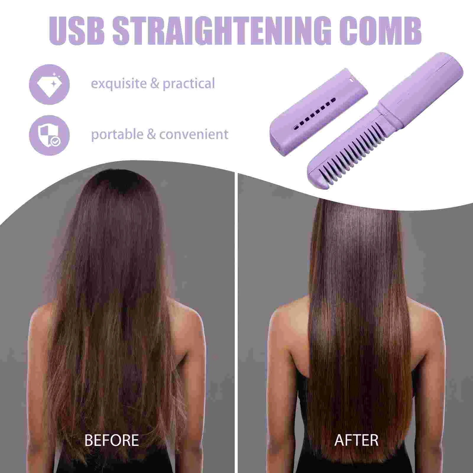 USB Hair Straightening Comb Cordless Heated Straightener Brush Wireless No Damage Hot Abs Rechargeable Travel