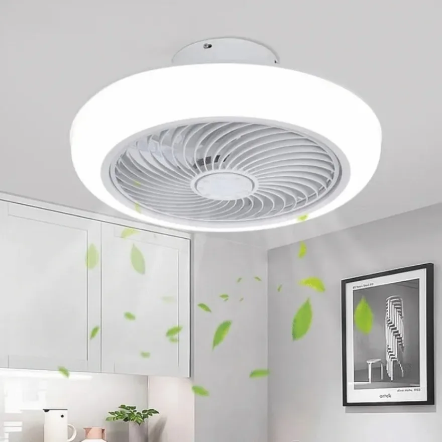 Ventilador de techo con luz LED, dispositivo silencioso, inteligente, con Control remoto por aplicación, para decoración de sala de estar y