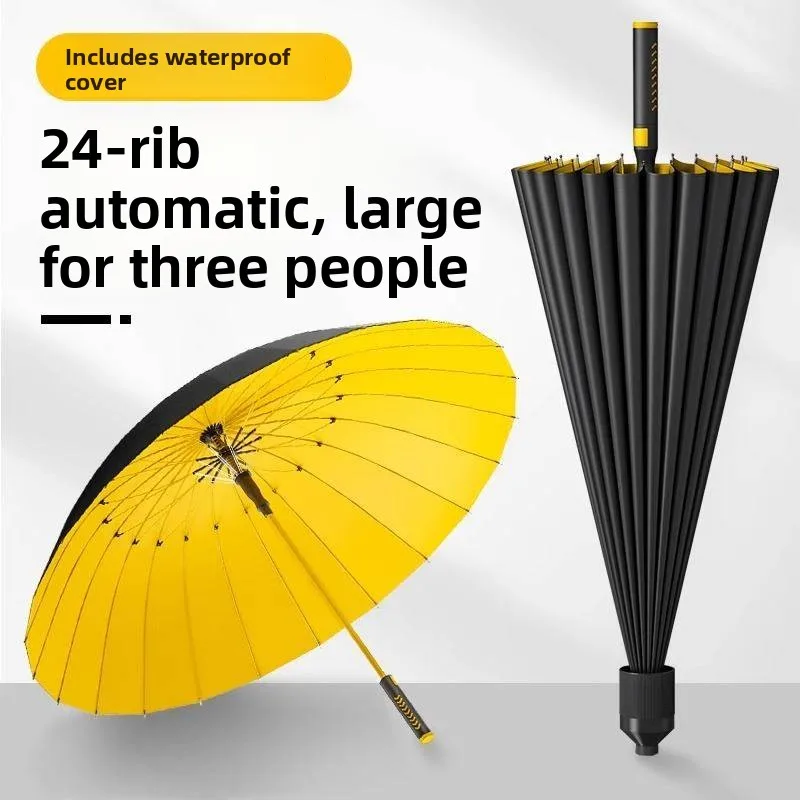 

Прочный автоматический зонт с длинной ручкой, водонепроницаемый, утолщенный, усиленный, большого размера, для сильного дождя, ветроустойчивый, для ежедневного домашнего использования