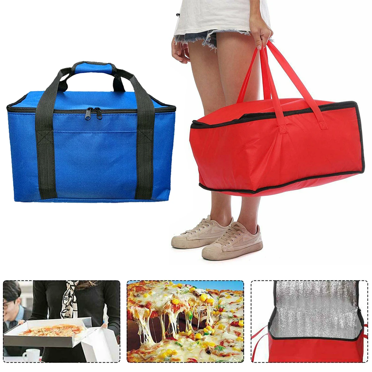 Red/Blue Bag Delivery Food Insulated Pizza Bags Thermal Reusable Backpack Grocery Preservation Hot Takeaway Carrier Warmer Bento