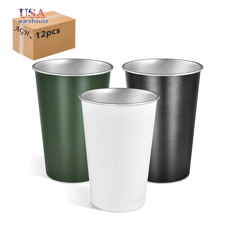

12pcs Pack 500ml Mixed Color Powder Coated Stainless Steel Single Layer Mug Tumbler He