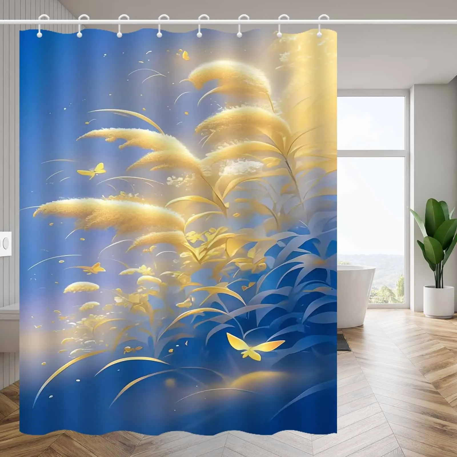 Jit1P Healing Series Stunning Reed Plant Shower Curtain, Luxurious And Fog-Resistant Bathroom Curtain, Versatile Curtain, Bathro