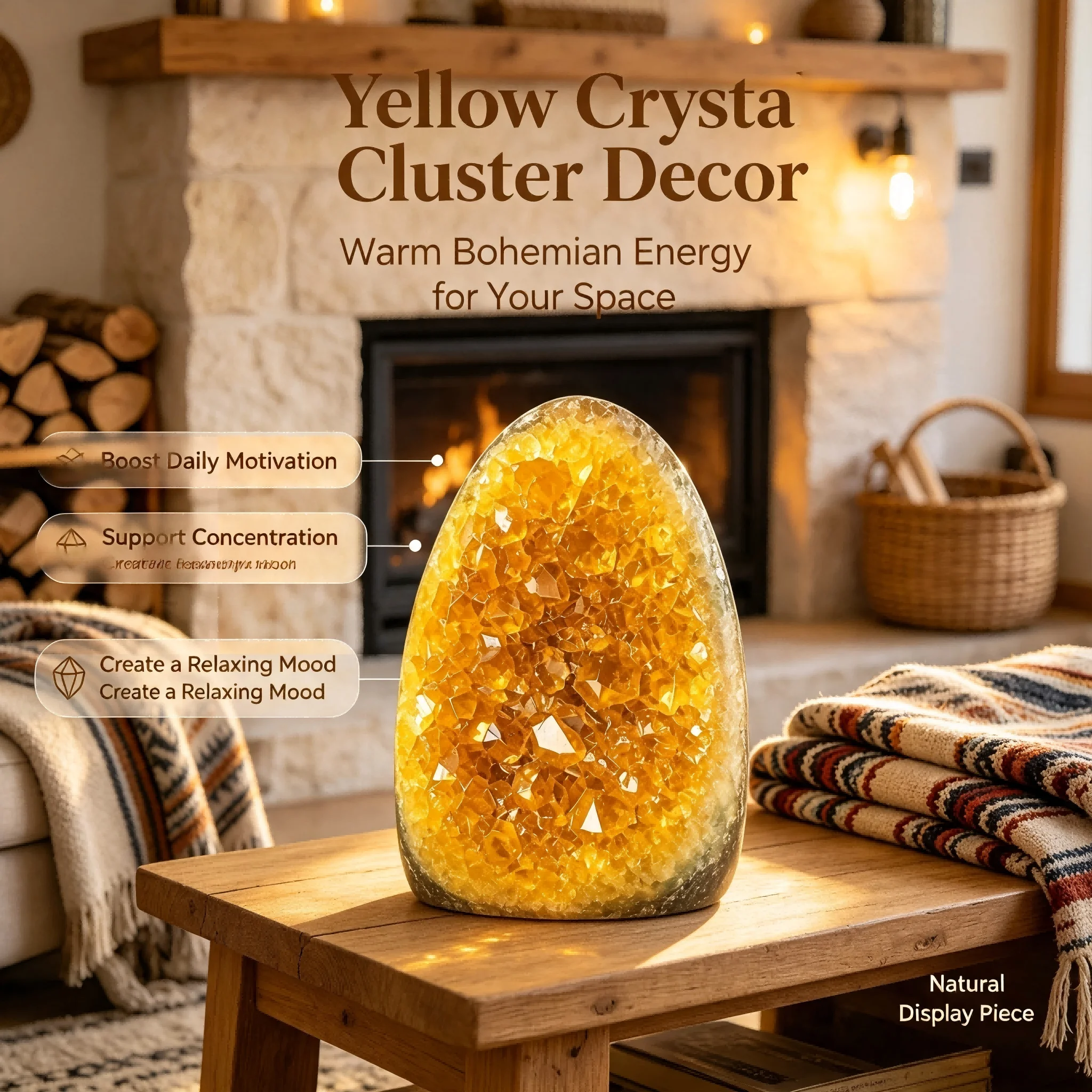 Natural heavy yellow crystal clusters, featured crystal collectibles, bohemian style native crystal desktop displays, home decor, random styles, making it the best choice for housewarming, opening, and business gift giving