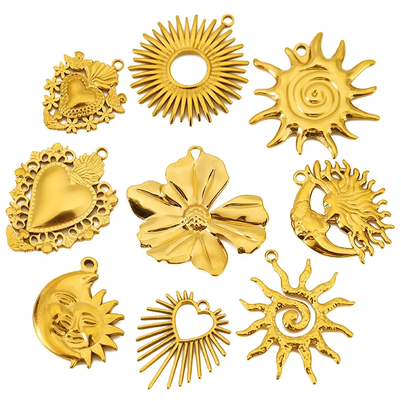 4pcs stainless steel vintage sun flower heart Spiral Vortex Large Charm Pendant for DIY Earring Necklace Jewelry Making Supplies