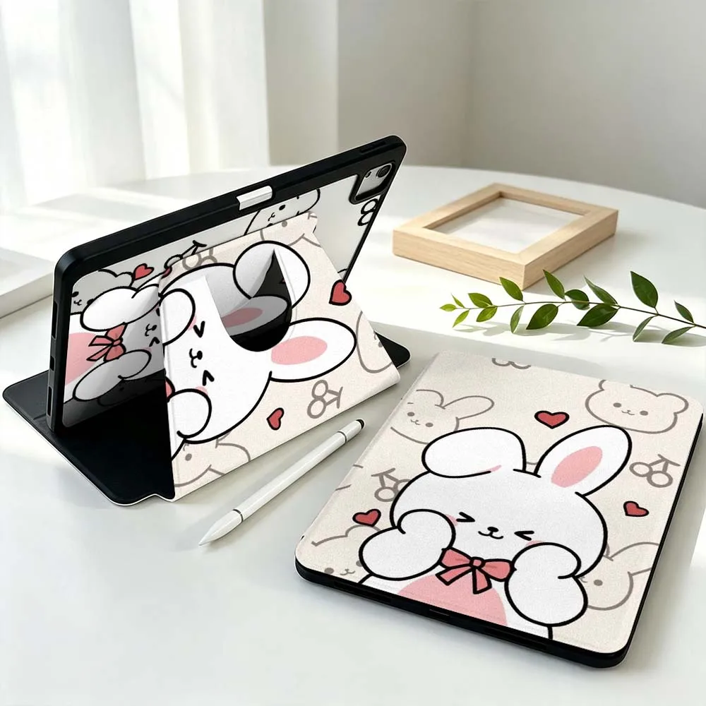 Cartoon Fun Rabbit For Samsung Galaxy Tab S11 S10 S9 S8 A11 FE Plus Ultra 360° Rotation Stylus Storage Tablet Case