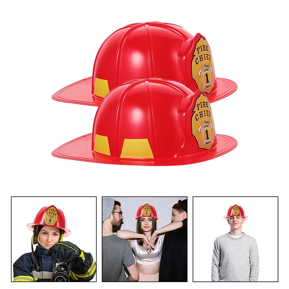 2 Pcs Role Playing Game Red Fireman Hat Party Favors Firefighter Hard Plastic Costume Accessory Make up