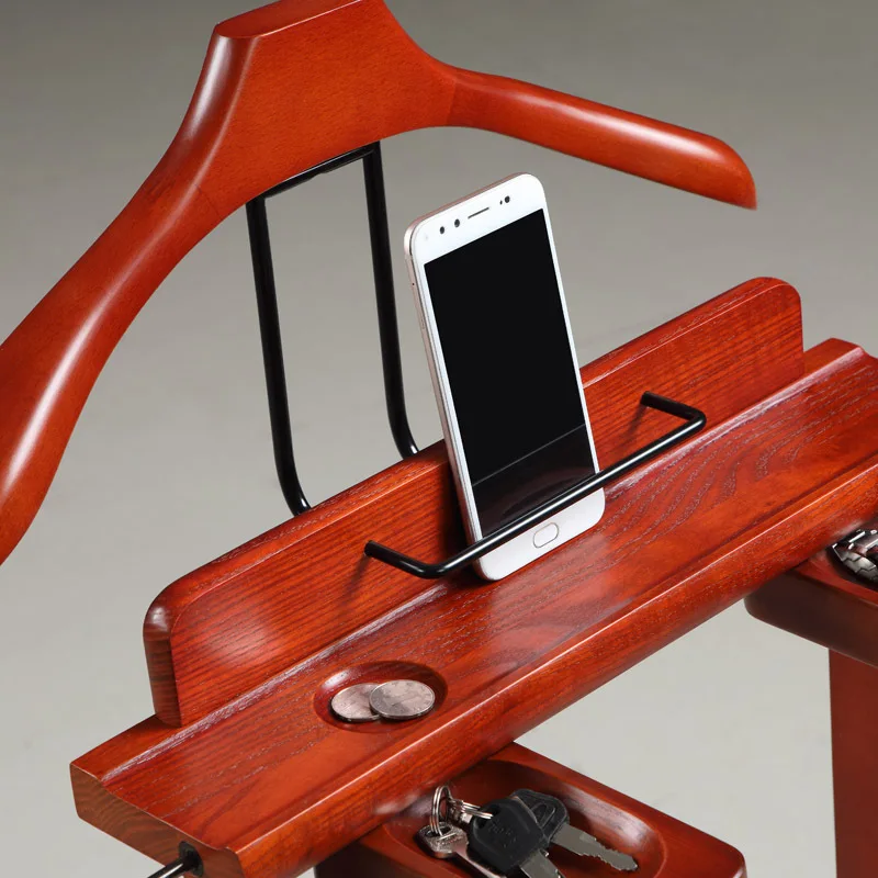 Home American Solid Wood Coat Rack Suit Rack Burgundy New Chinese Modern Suit Rack Mobile Belt Pulley