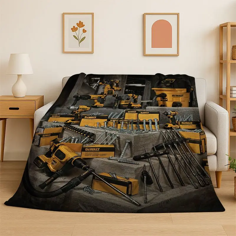 Retro D-DEWALT Electric Tools Logo Soft Flannel Throw Blanket,Warm Cozy Blanket for Bed,Couch,Sofa,Bedroom,Living Room,Camping