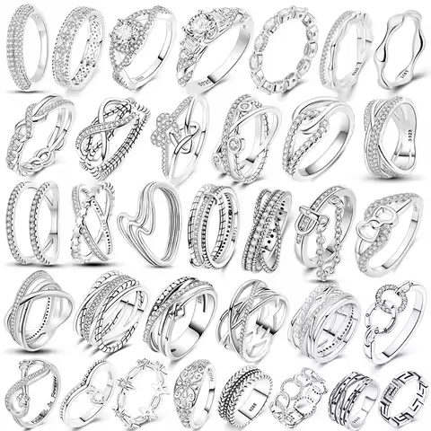 Shine Zircon Ring 925 Silver Original Stone Multi Layer Simple Infinitely Wide Rings For Women FineJewelry Wedding Party Gift