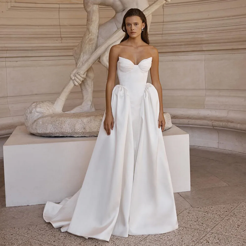 

Modern Wedding Dress Ivory Satin Sweetheart Sleeveless Elegant Women's Wedding Gowns Long A Line Customized Bridal Dresses 2025