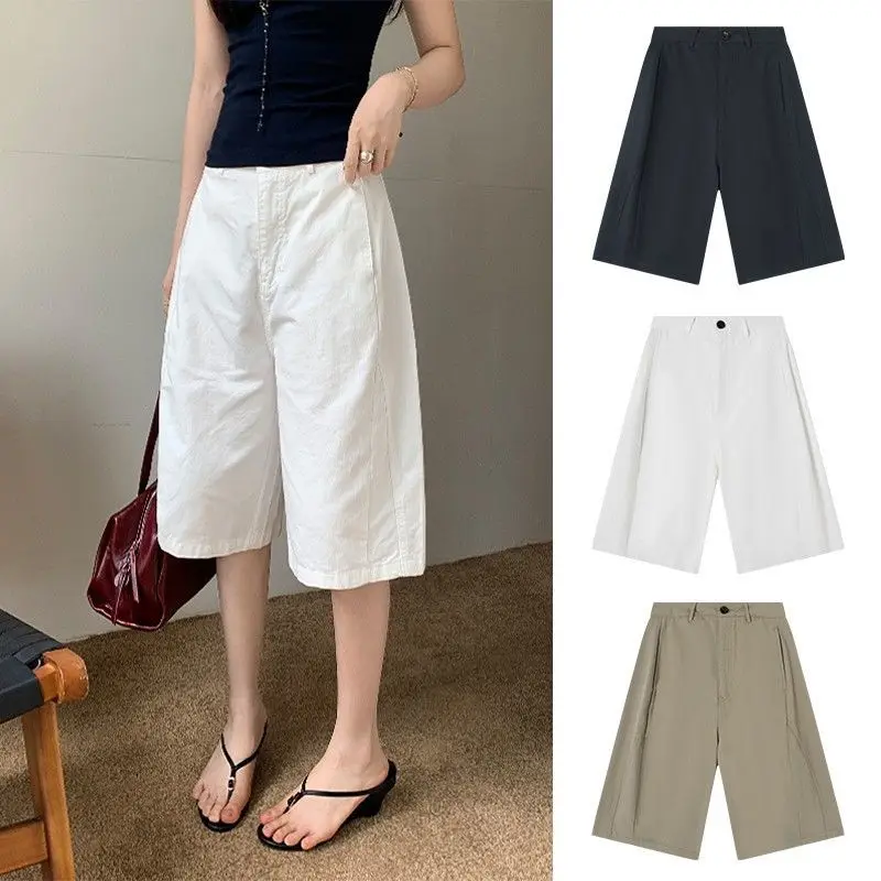 Summer Loose Five-Quarter Length Women's Shorts High Waist Straight Leg Thin Workwear Pants plus Size Versatile Q550