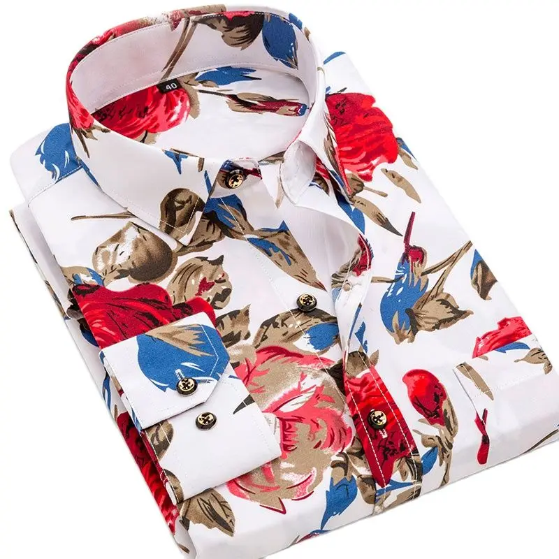 

New Fashion Men's Printed Floral Long Sleeve Shirt Soft Thin Spring Summer Standard Fit Holiday Casual