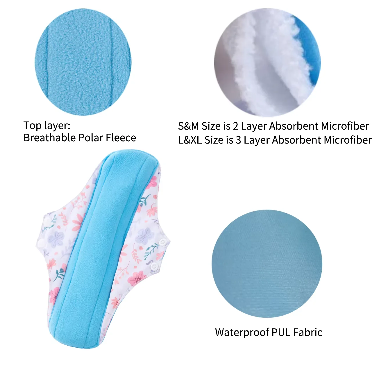 5Pcs Set (4Pads + 1Bag) of laminated cyclic printed sanitary pads Feminine Reusable Sanitary Pad Set | Washable Panty Liners
