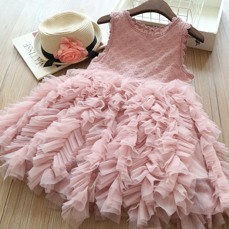 

Girls Wedding Princess Dress Baby Kids Elegant Party Tutu Fluffy Prom Gown Children Bridesmaids Evening Tulle Birthday Dresses