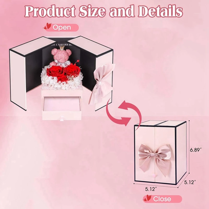

Rose Gift Box Flower Jewelry Box Bear Flower Gift Box, Light PinkJAS