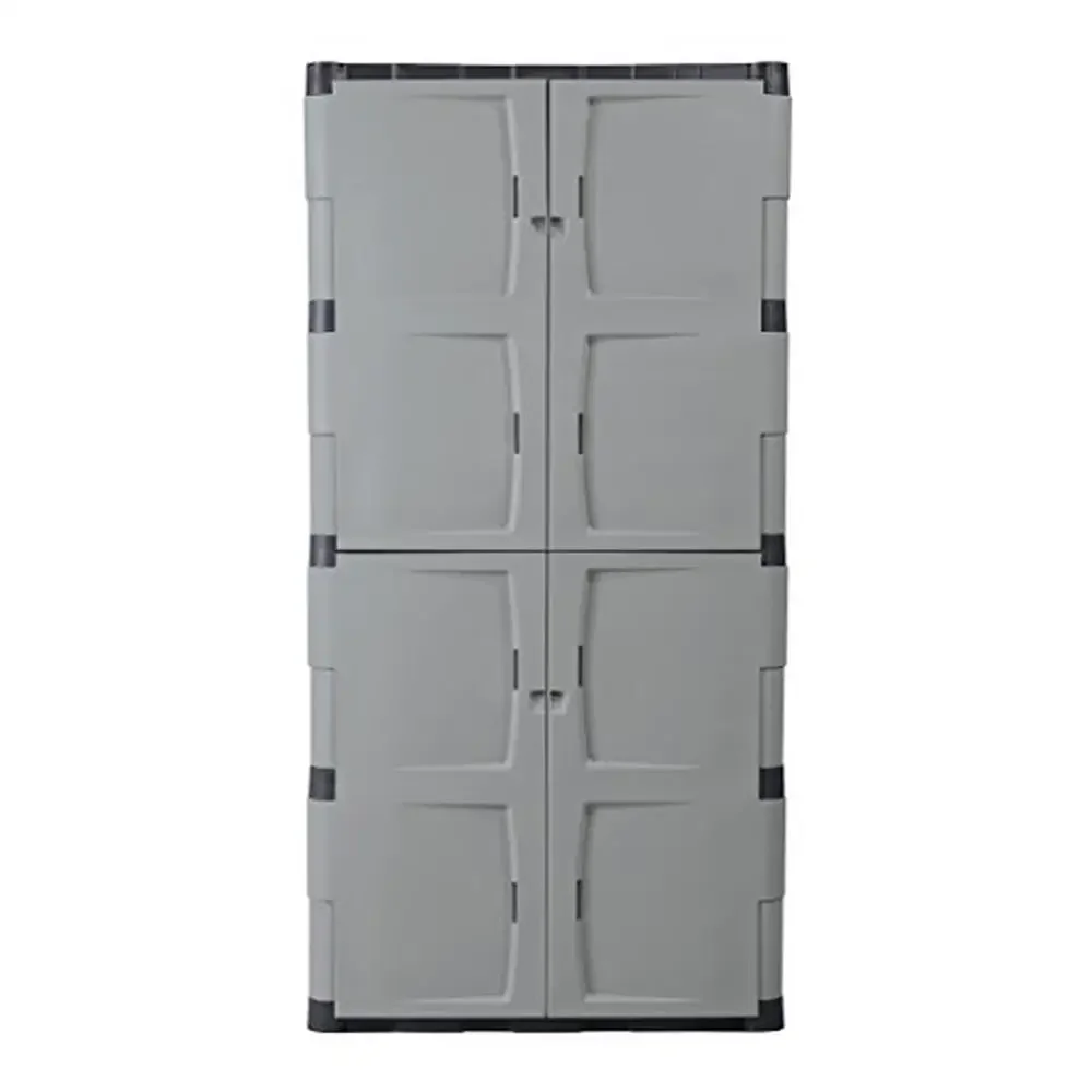 Storage Cabinet Double Door Lockable 690lbs Capacity Resin Garage Outdoor Garden Shelf Gray Unique Snap Design Assembly Strong