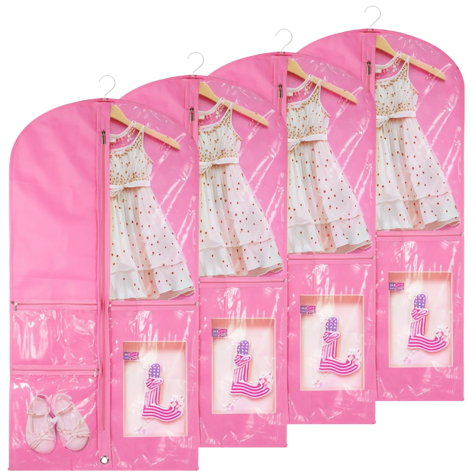 4Pcs Garment Bags For Dance Costumes Foldable And Portable Dance Garment Bags Dance Costume Garment Bags With 4 Pockets Zipper