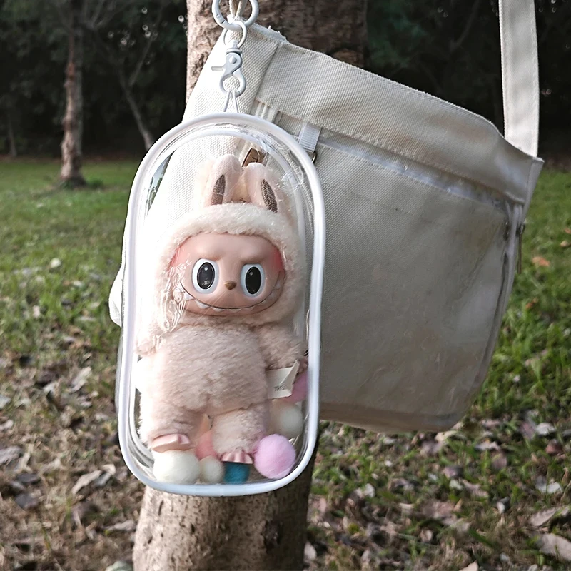 Clear Outdoor Bag For 18cm Cartoon Plush Dolls Toys Transparent Mini Kawaii Pouch For Keychain Doll Anime Figure Storage Case