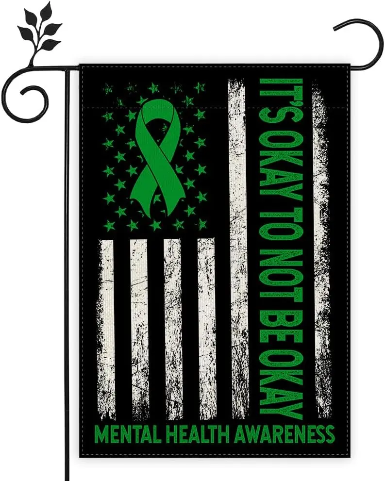 Mental Health Awareness Garden Flag Green Ribbon Banner Double Sided Social Work Gifts Mental Health Awareness Decorations f SSL