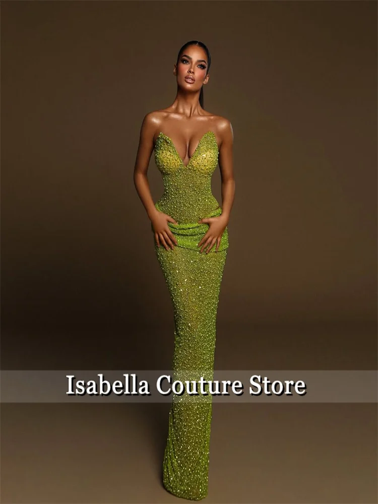 

Sparkly Green Luxury Evening Dresses Full Beading Birthday Party Dress For Formal Prom Party Gown Vestidos De Noche Customized