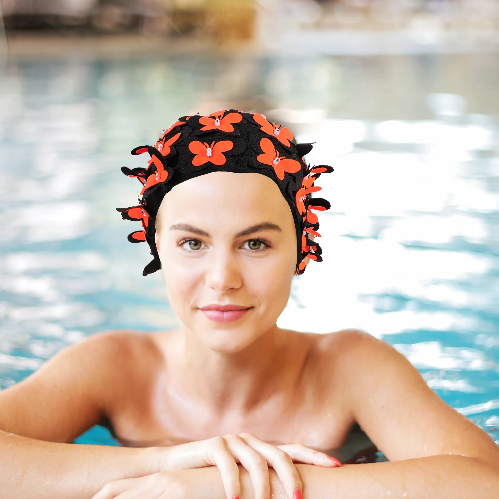 

Butterfly Printed Swimming Cap For Women Nylon Lightweight Swim Hat Comfortable Fit Protective Hair Cover Fashion