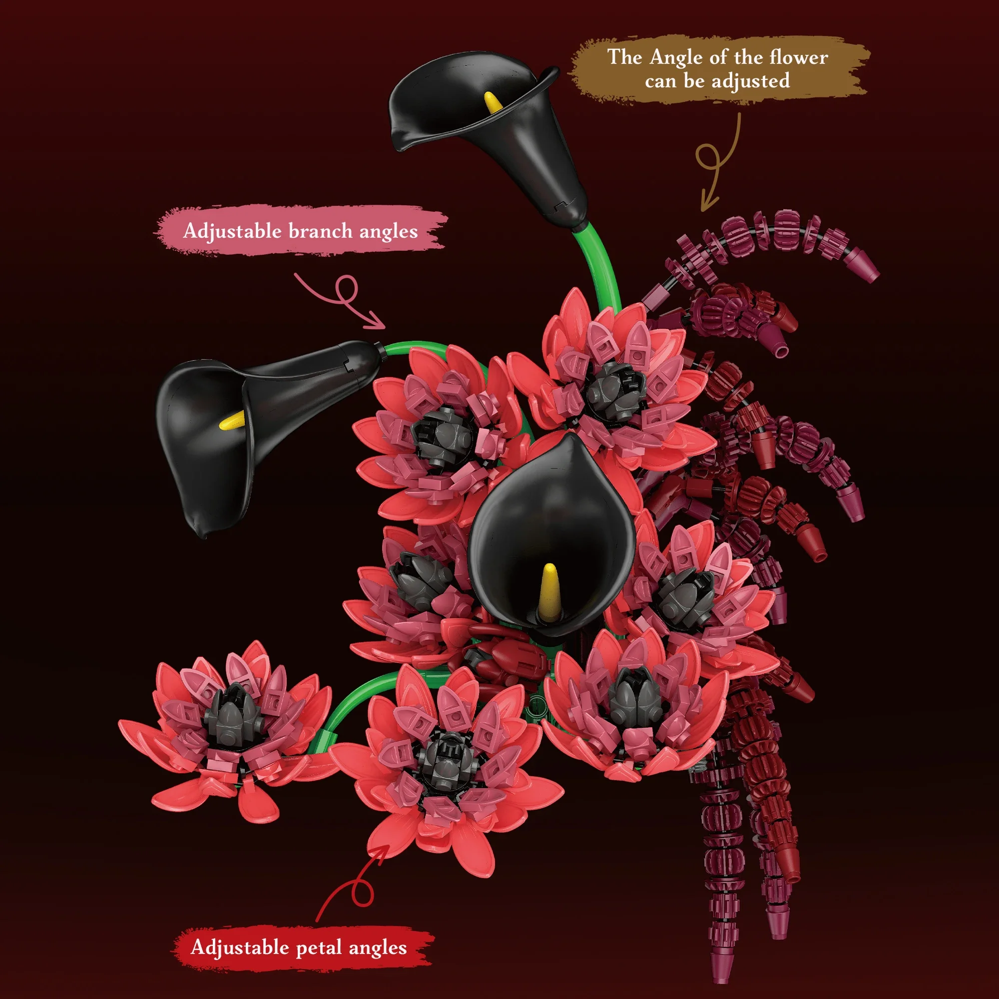 885-teiliger Callalily Dahlia Bonsai Baustein-Blumen-Bausatz – Valentinstagsgeschenk, Romantische Schreibtischdekoration, DIY Ewige Blumenarrangement – Detail 4