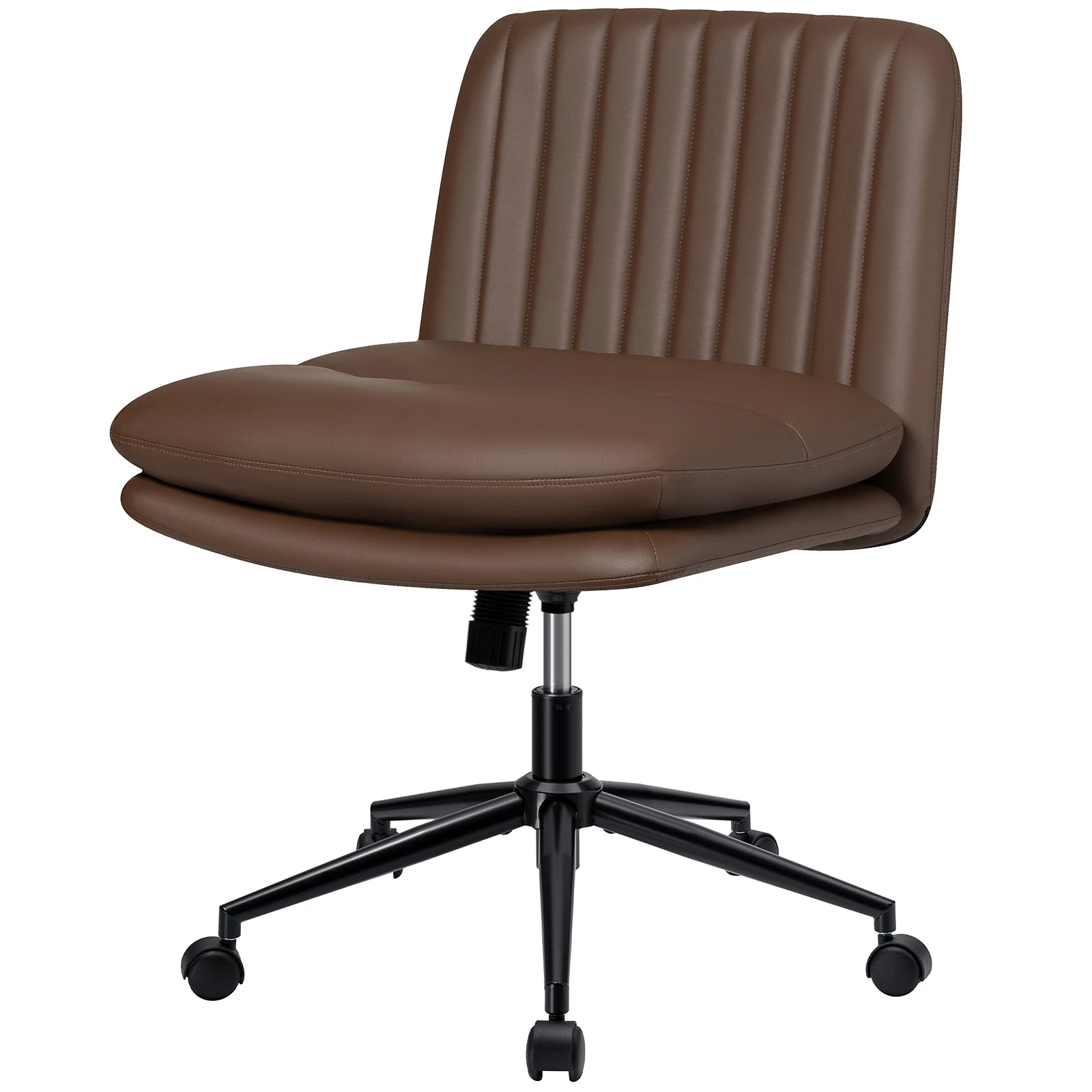 Armless Chair Low Back PU Leather With Height Adjustable With Wheels Vanity Office Computer Chair Swivel Round Rolling Stool