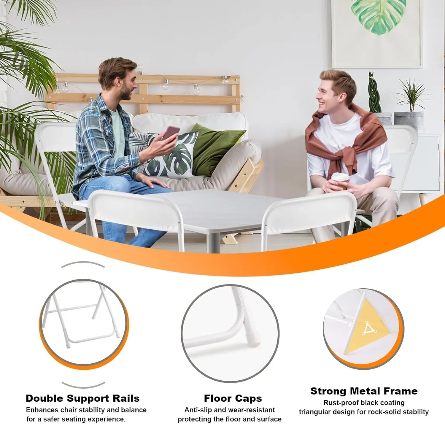 10 Pack White Folding Chairs, Portable Stackable Commercial Foldable Chair, Indoor Outdoor Plastic Folding Chair, Customized image 4