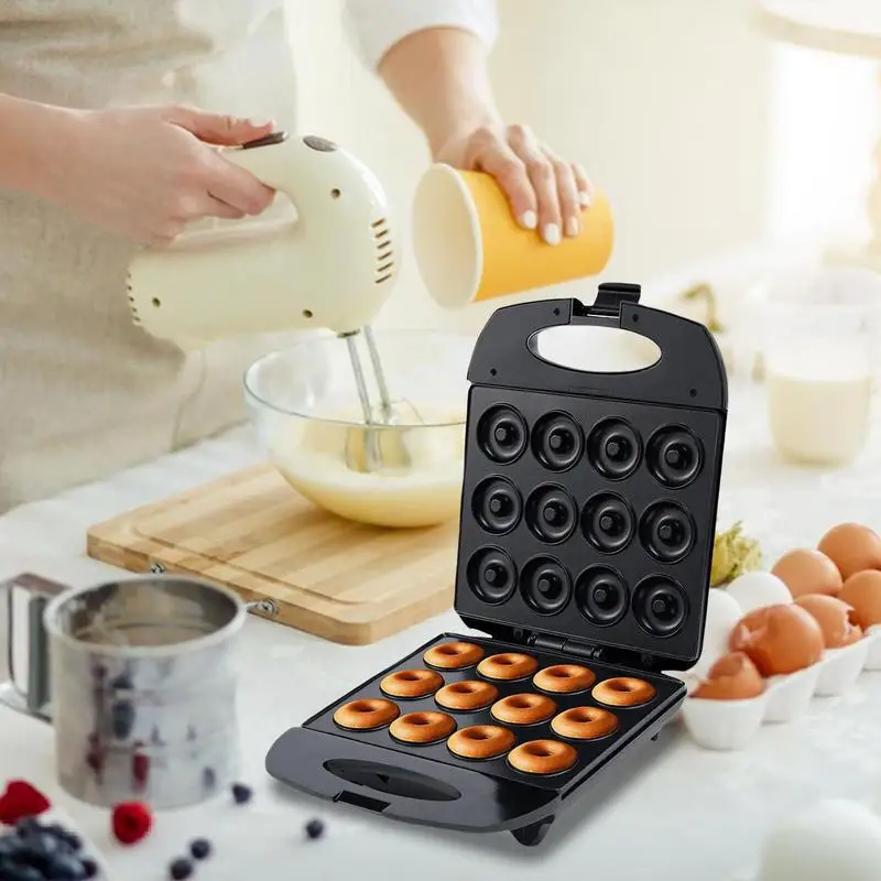 Donut Making Machine Small Electric 12 Holes Baking Tool Machine Multifunctional Non Stick Bagel Cake Baker Tray Desserts Snacks