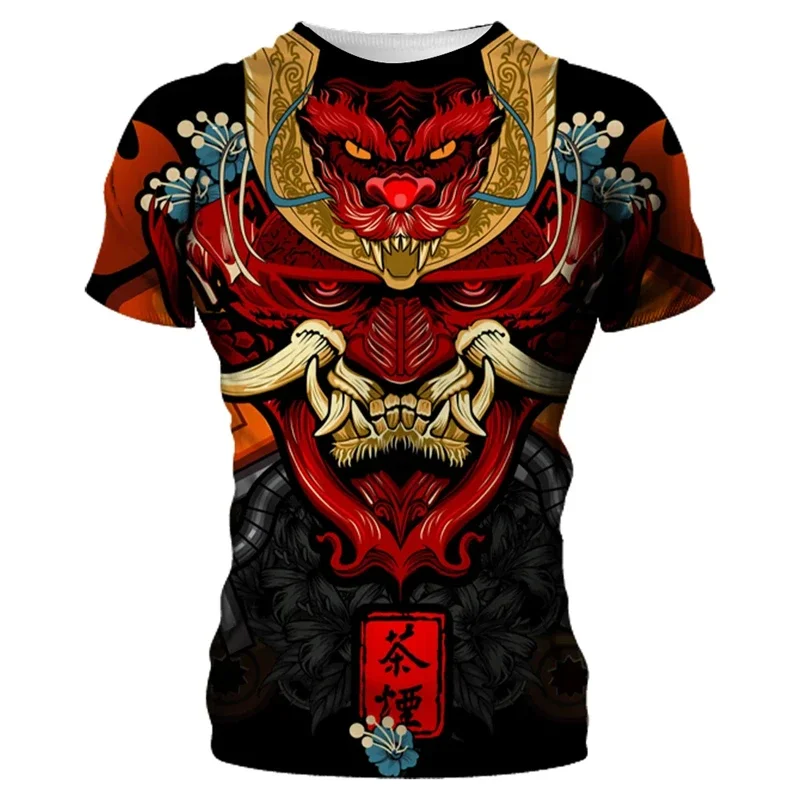 2024 Fashion Samurai Mask Graphic T-shirts For Men Harajuku Streetwear 3d Print Short Sleeve Round Neck Male T Shirt y2k Tops