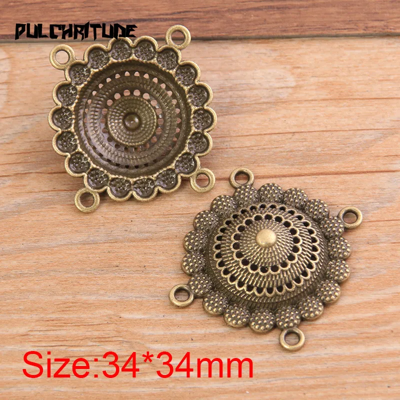 PULCHRITUDE 4pcs 34*34mm New Product Two Color Zinc Alloy Round Hollow Flower Connectors Jewelry Making DIY Handmade Craft