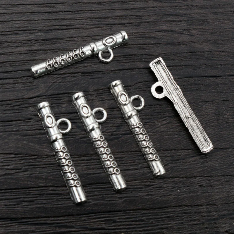 40pcs 30x4mm Antique Silver Plated Flute Handmade Charms Pendant DIY Jewelry Making Findings Accessories for Bracelet Necklace