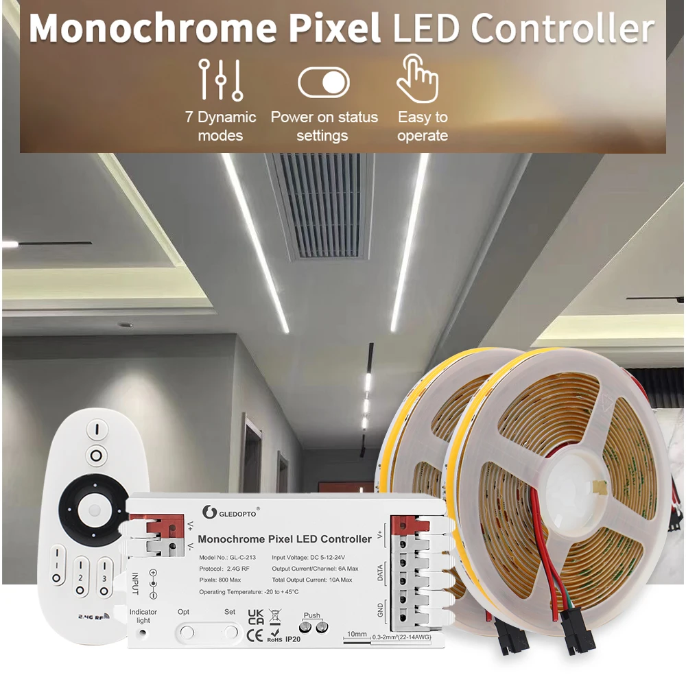 WS2811 COB Running Water LED Strip Light 24V Monochrome Pixel LED Controller 2.4G RF Remote Flowing Ribbon House Tape Lamp