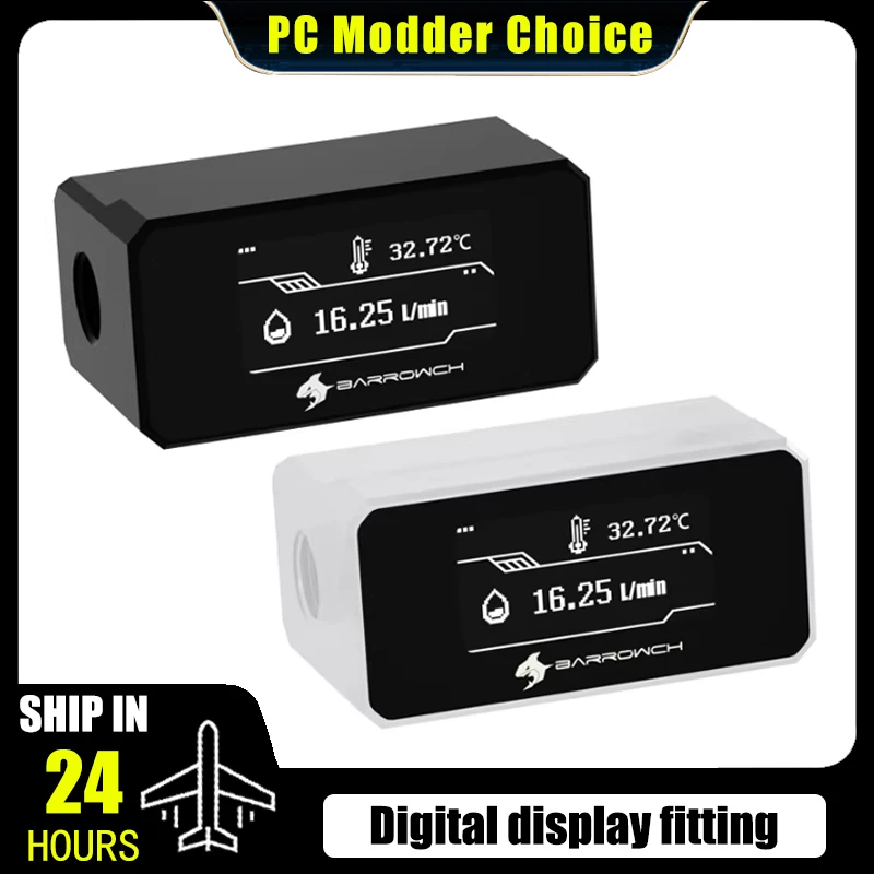 Barrowch Computer Watercooler Monitor OLED Temperature+Flow 2 In 1 Custom Liquid Cooler Build Flowmeter Thermometer Alarm,FBFT07
