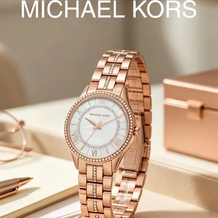 Michael Kors Mk3716 Light Luxury Women's Watch, Rose Gold Diamond-Studded Steel Band, Natural Mother-Of-Pearl Dial, Quartz Watch, Commuter Women's Wristwatch, Girlfriend Gift