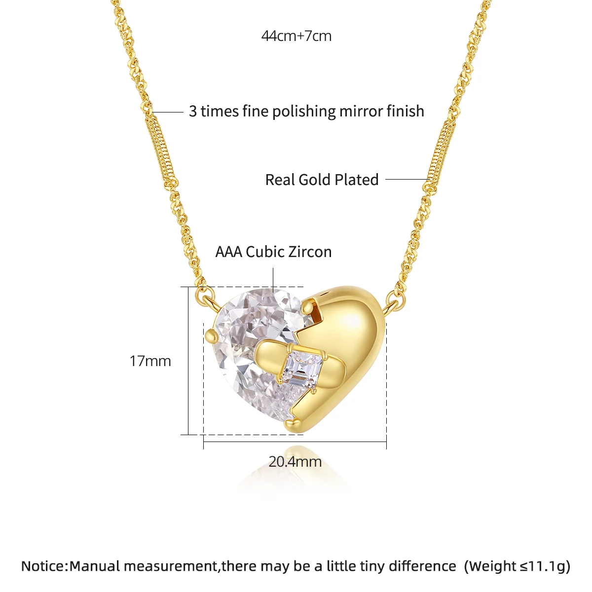 LUOTEEMI Heartbreak CZ Pedant Necklaces for Women Half Heart Coppper Zircons Special Design Girl Dating Wedding Decoration Chain