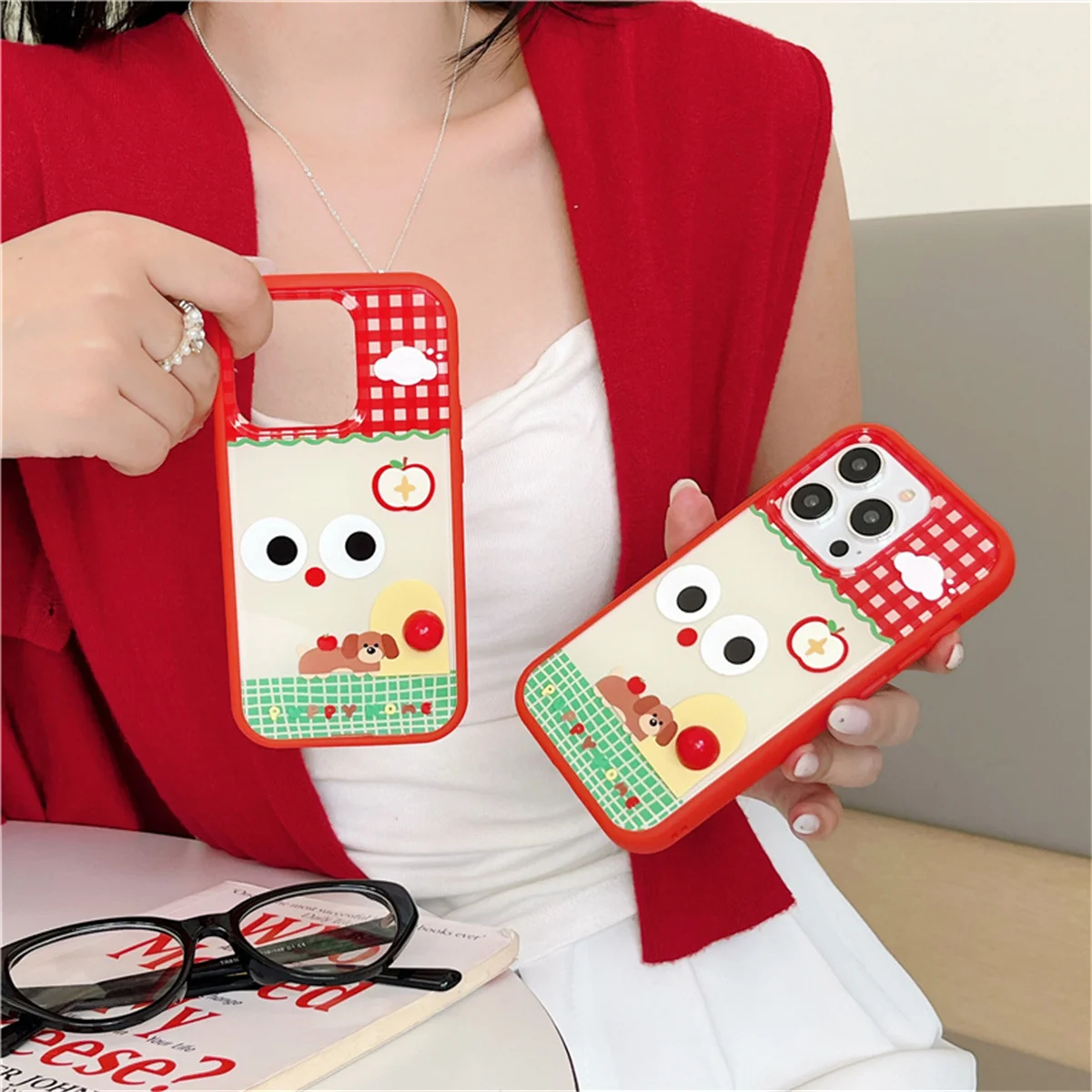 

Cute Cartoon Dog Phone Case For iPhone 16 Pro 15 14 Pro Max 15 Promax Cover 2 in 1 Shockproof Protective Cases Funda