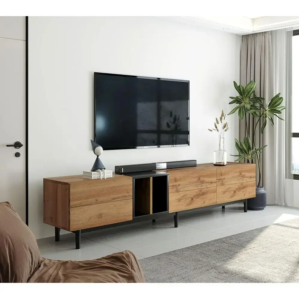 77 TV Stand, Modern Entertainment Center, 3 Cabinets & Shelves, Fits TVs up to 80, Living/Bedroom Furniture