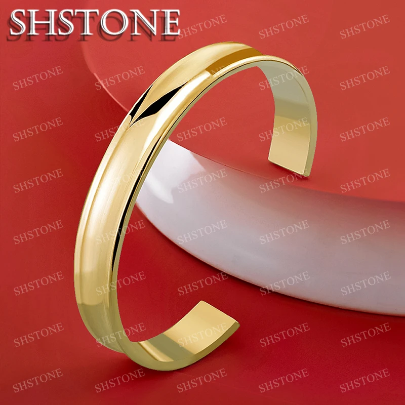 

SHSTONE 18K Gold 12mm Wide Open Bangles For Women Party Wedding Fashion Jewelry Men 925 Sterling Silver Bangle Birthday Gifts