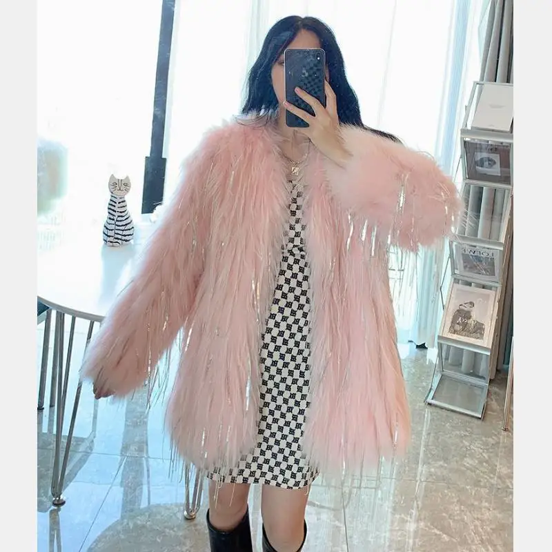 Winter Luxury Faux Fox Fur Coat Slim Long Pink Blue Faux Fur Jacket Women Lengthen Fake Fur Coats manteau fourrure